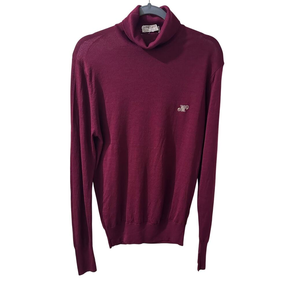 VTG Jaeger Mens Turtelneck Size 40" 100% Wool Burgundy Red Sweater GREAT BRITAIN